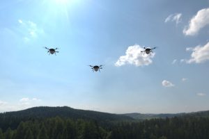 Tree Track drones flight in group of three